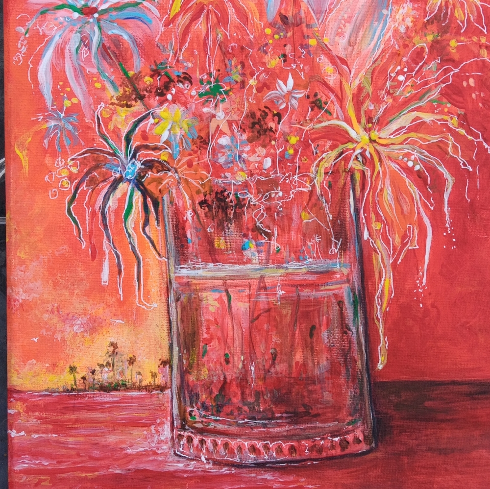 Original painting work "Jarrón de flores feliz"